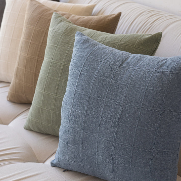 Minimalist Grid-Texture Square Accent Pillow with Hidden-Zip Removable Insert