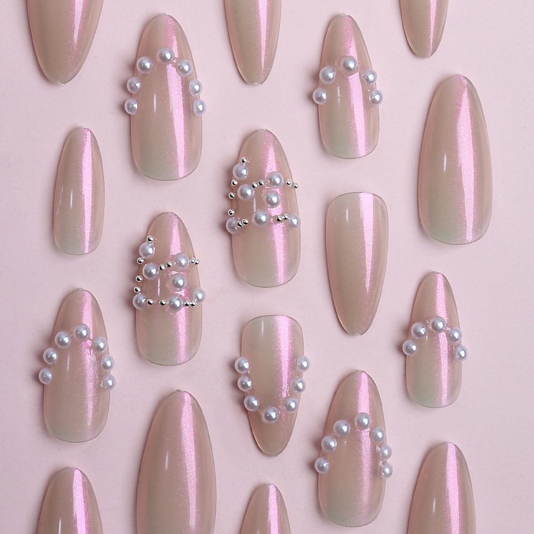 Elegant gel nails with pearl decoration Stornfield