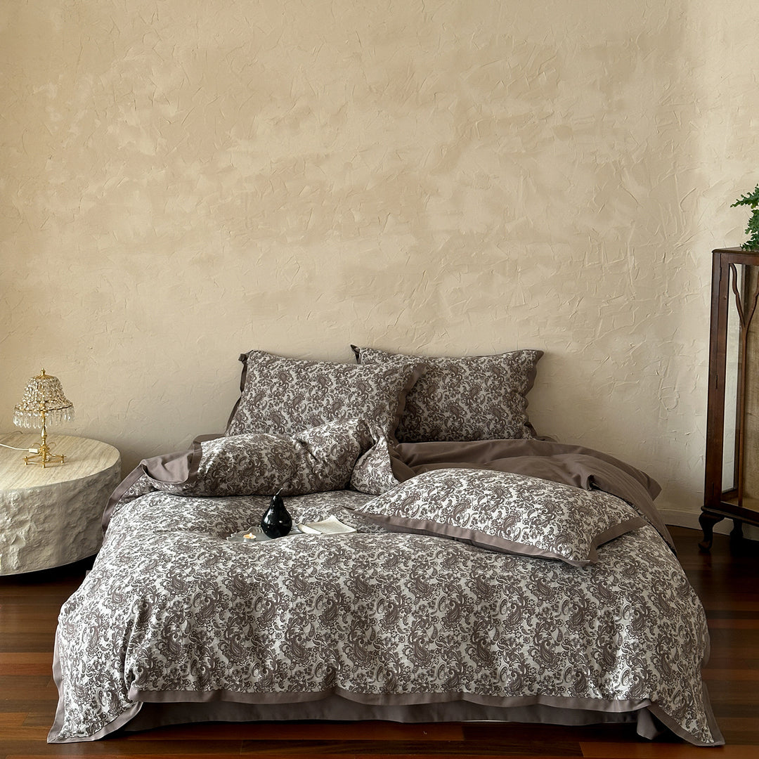 Floral Jacquard Duvet Cover Set Cotton-Linen Blend Reversible