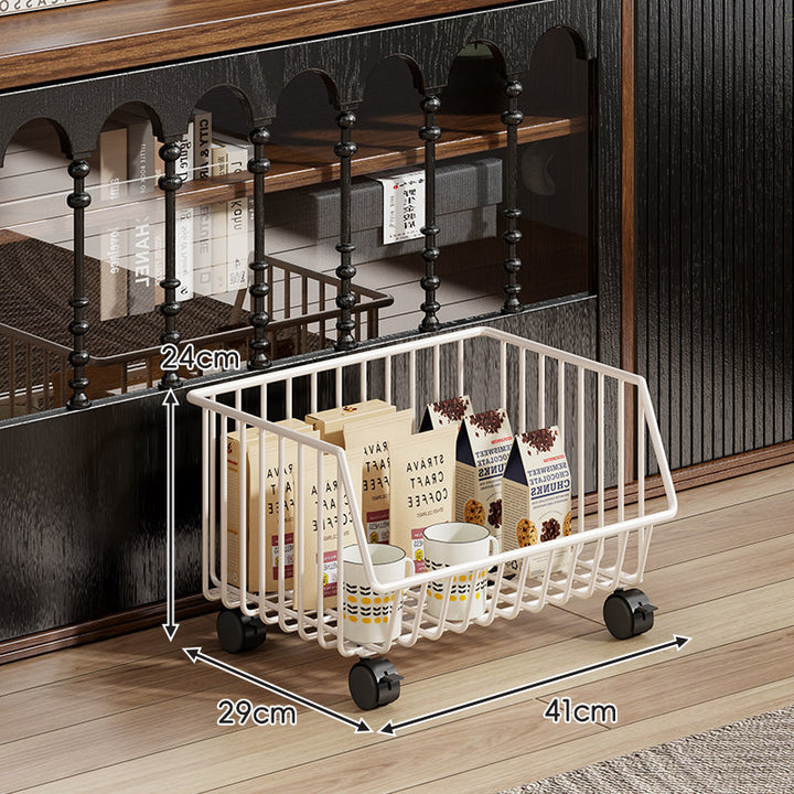 Four-Tier Tall Rolling Wire Pantry and Mug Storage Cart with Deep Slanted Baskets