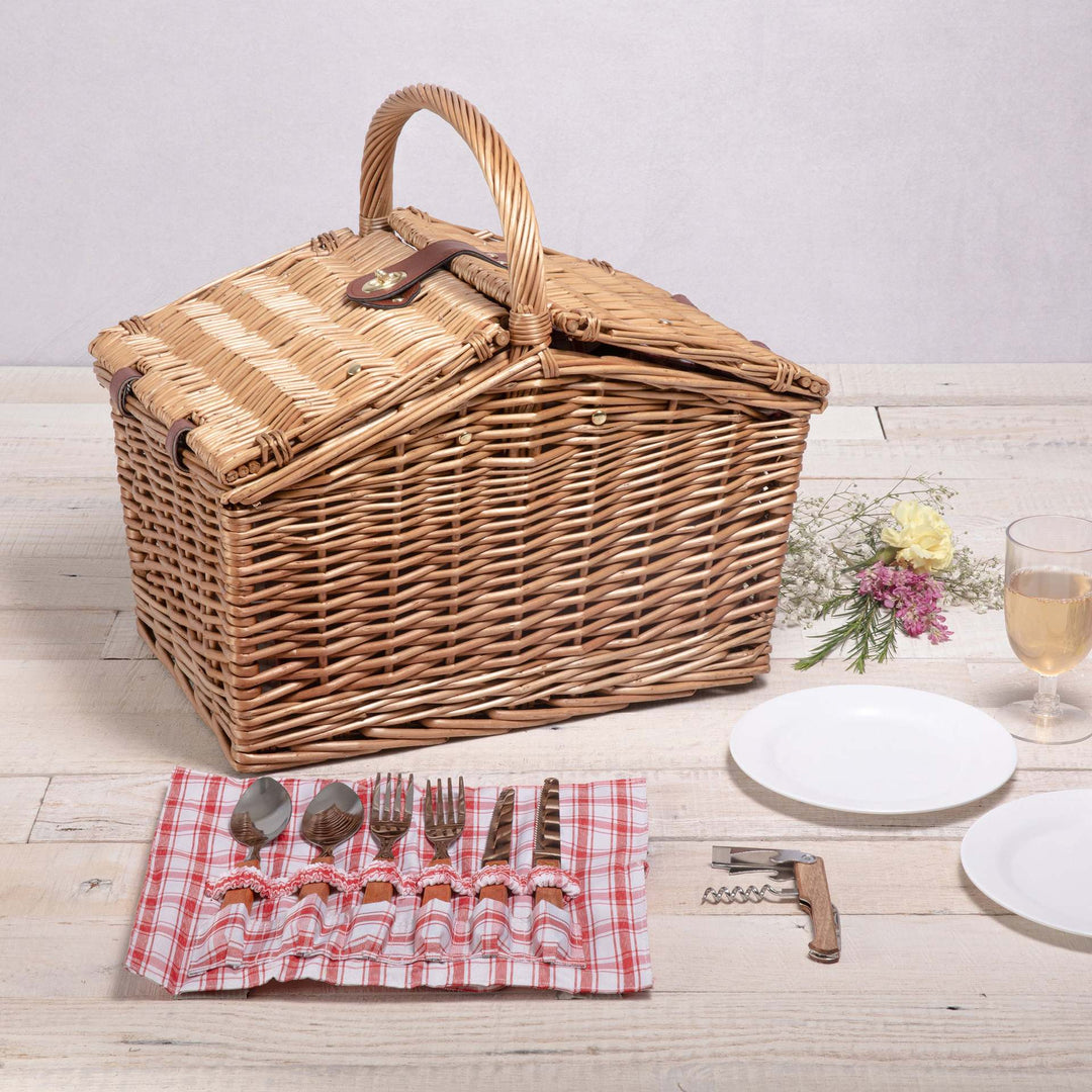 Women's picnic basket with integrated dish set and sturdy carrying handles Stornfield