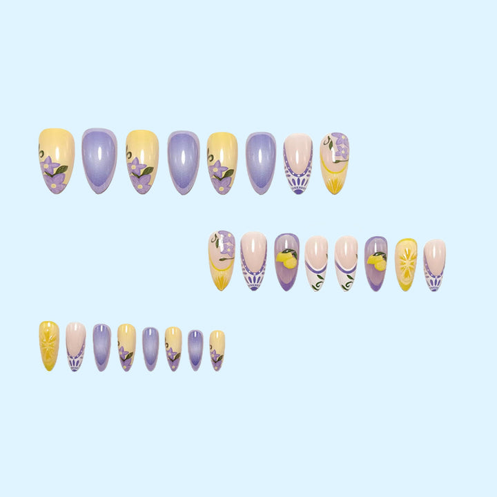 Artificial nails with creative lemon and lilac design Stornfield