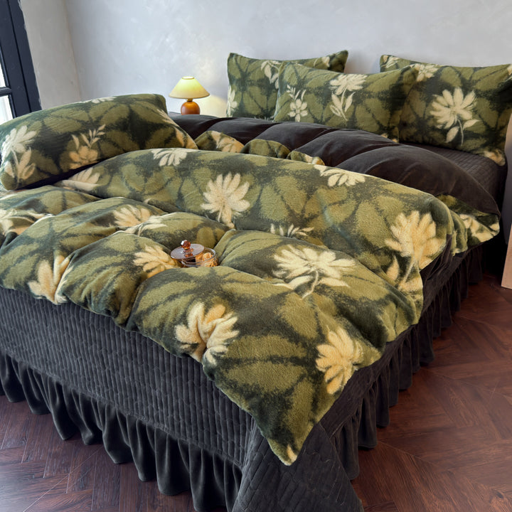 Plush Floral Flocked Reversible Duvet Comforter Set