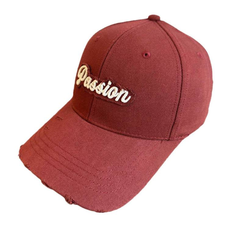 Women's Distressed Cotton Baseball Cap with Embroidered Quote Stornfield