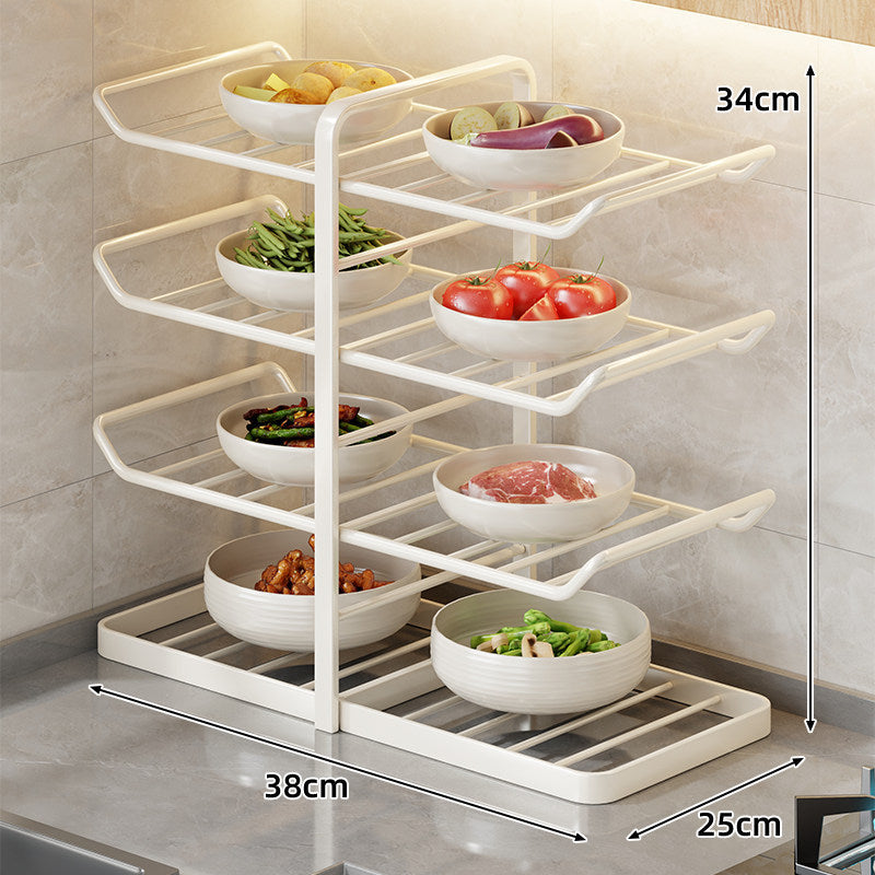 Four-Tier Swing-Out Kitchen Bowl Storage Rack Vertical Countertop Organizer