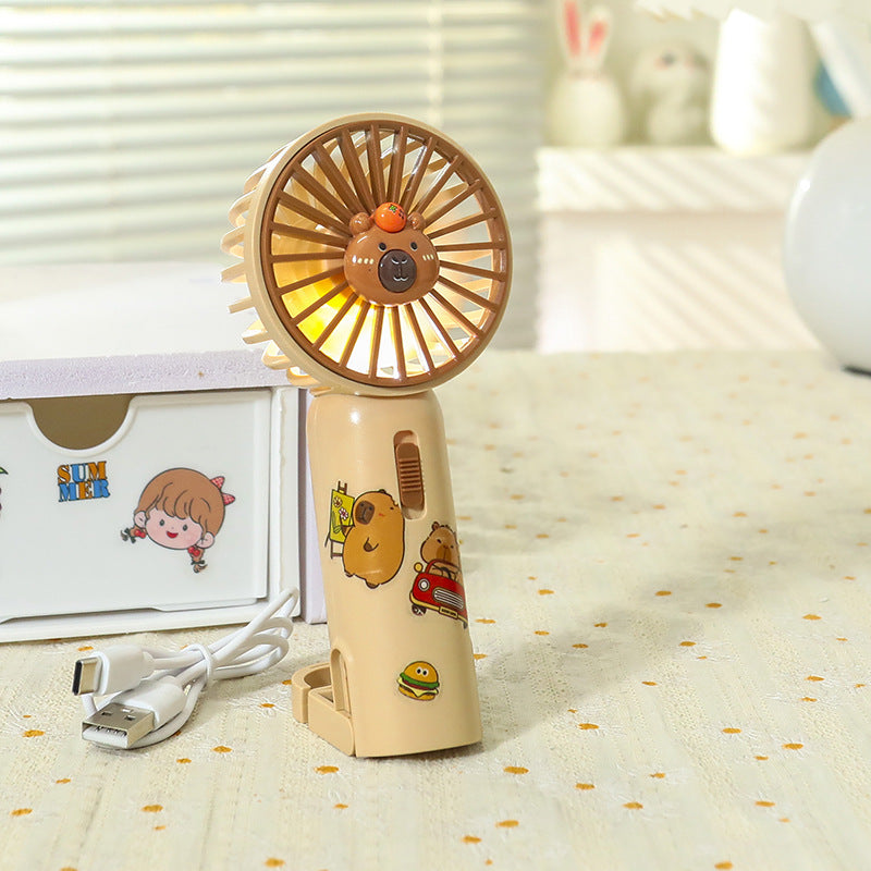 Women Portable Hand Fan with Cute Bear Design and LED Lighting Stornfield