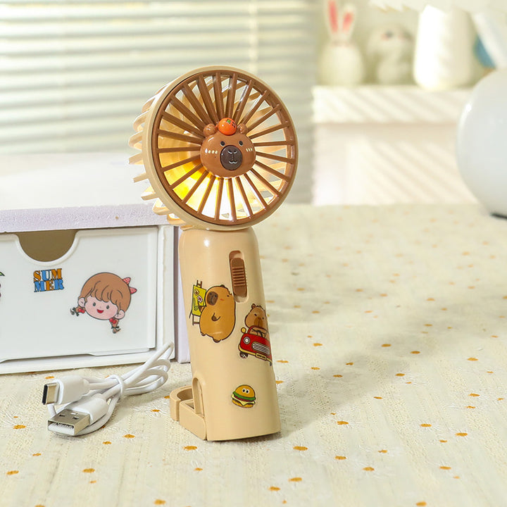 Women Portable Hand Fan with Cute Bear Design and LED Lighting Stornfield