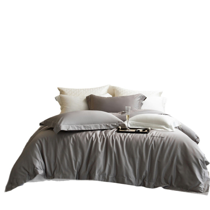 Luxury Cotton Sateen Duvet Cover Set with Embroidered Monogram and Deep-Pocket Pillow Shams