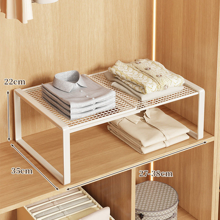 Expandable Metal Closet Shelf Riser and Stackable Wardrobe Organizer