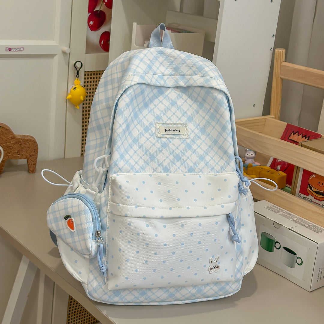 Stylish Plaid Backpack with Fun Decorative Accents Stornfield