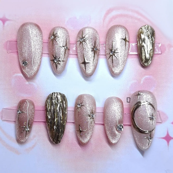 Artificial nail set with sparkling star and moon motifs Stornfield