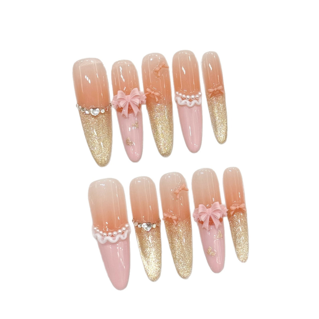 Elegant Stiletto Press-On Nail Set with Floral and Glitter Accents