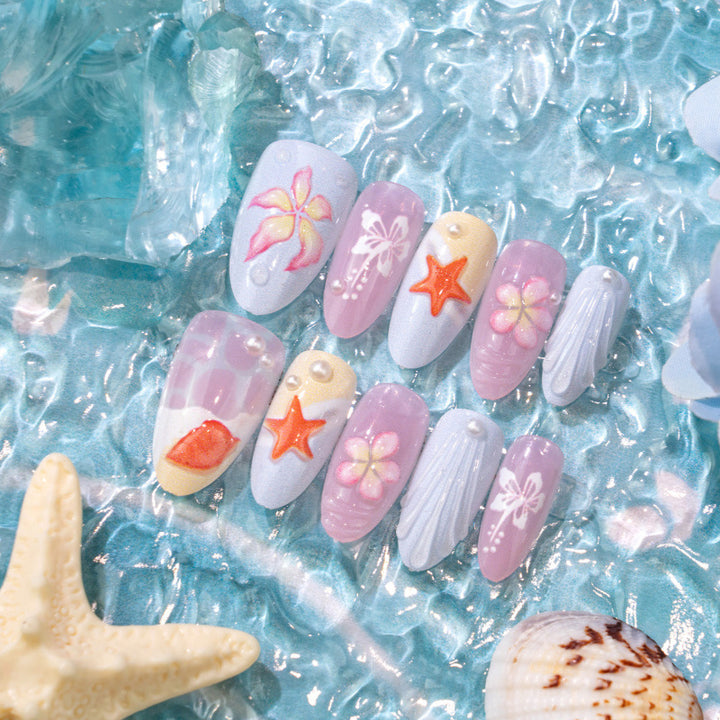 Ocean-Inspired Artful Press-On Nails