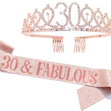 Girl Glittering Birthday Crown and Sash Set Stornfield