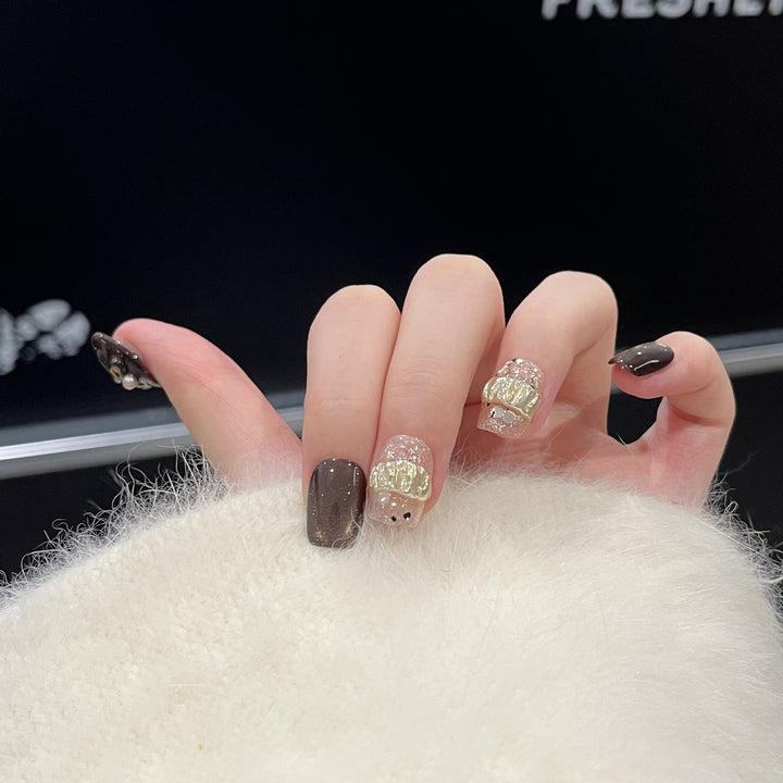 Decorative Press-On Nail Art Set with Chic Textured Accents Stornfield