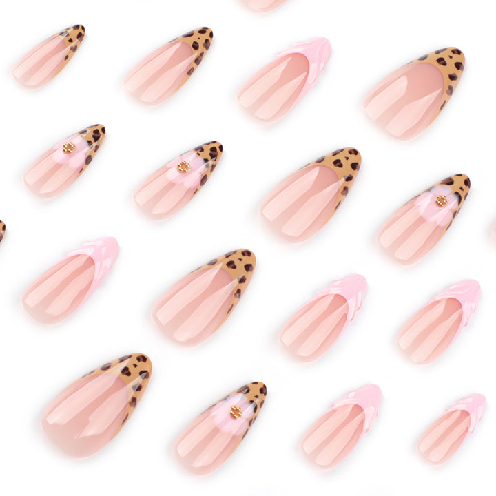 Artful stiletto nails with floral leopard pattern Stornfield