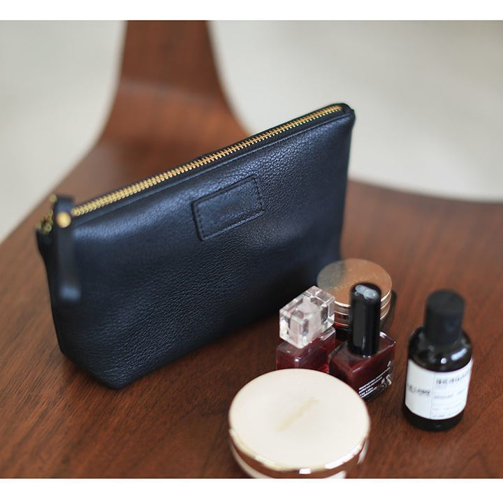 Textured Leather Zip Cosmetic Pouch Stornfield