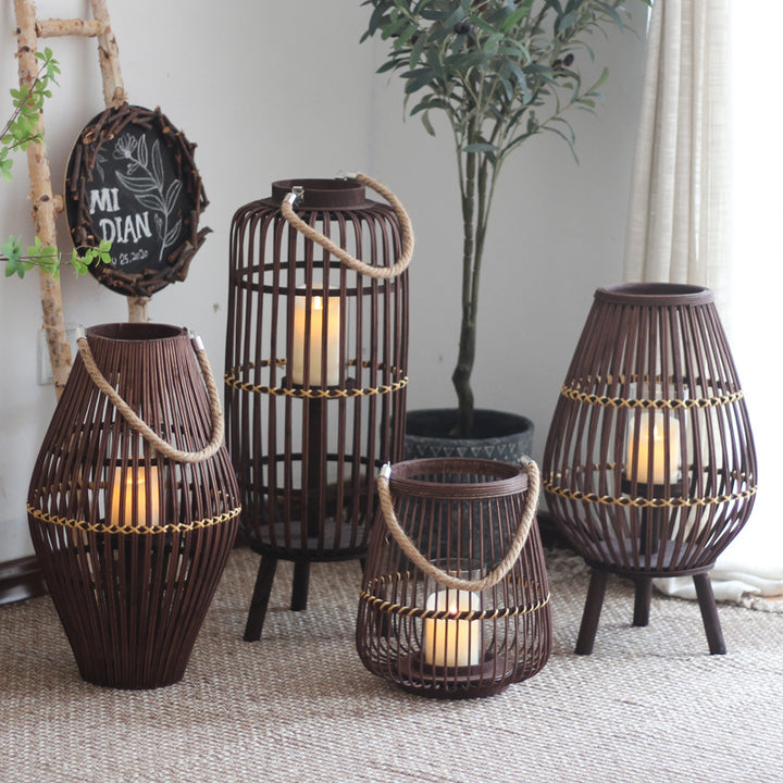 Stylish lantern made of rattan with wooden frame Stornfield