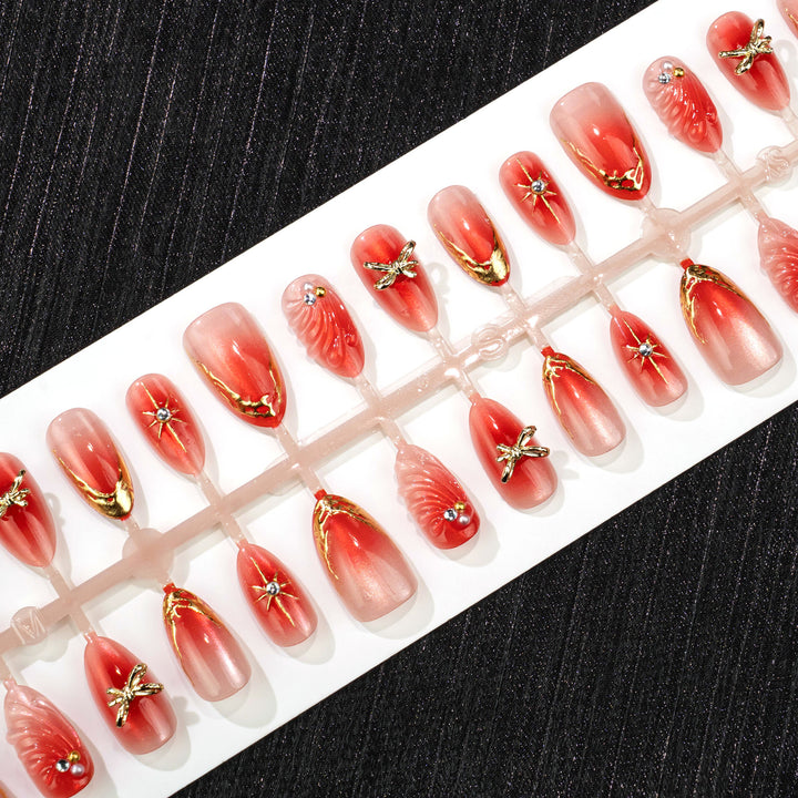 Artistic Gemstone-Embellished Press-On Nails