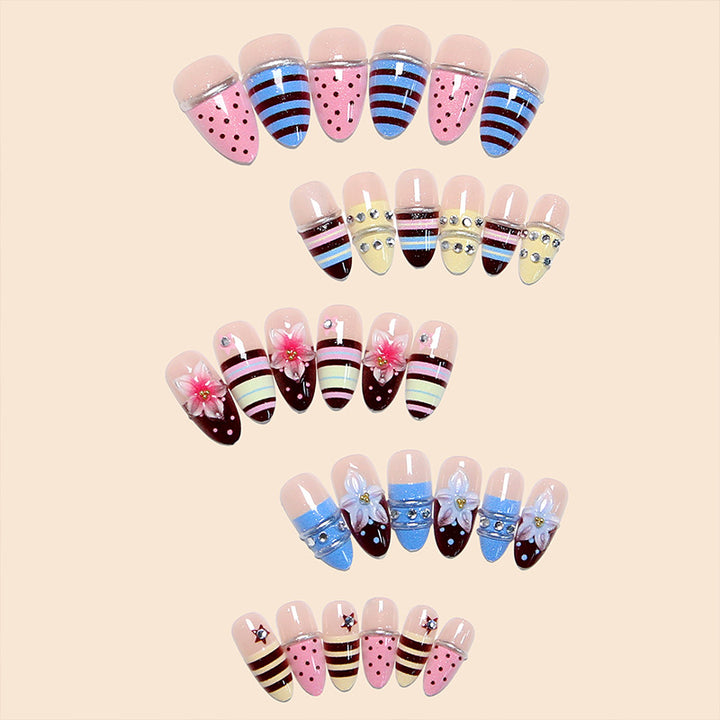 Nail art set with floral and geometric designs Stornfield