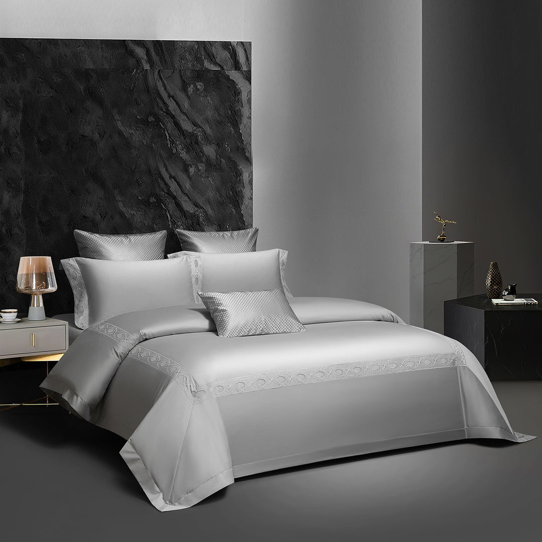 Hotel-Grade Cotton Sateen Duvet Cover Set with Euro Panel & Textured Accent Pillows