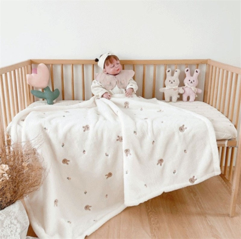 Soft Floral Embroidered Throw Blanket