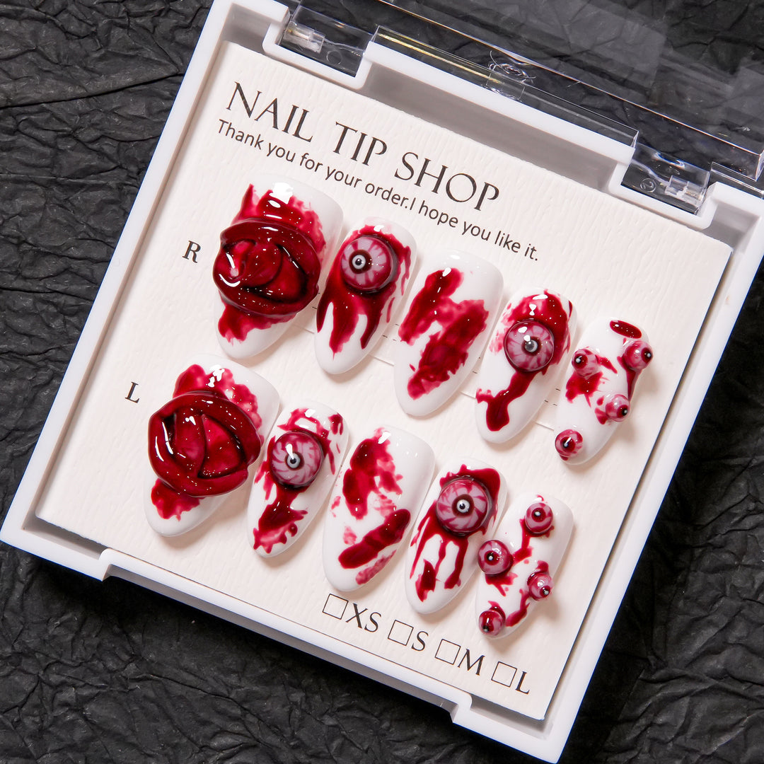 Artistic Horror-Themed Press-On Nail Art