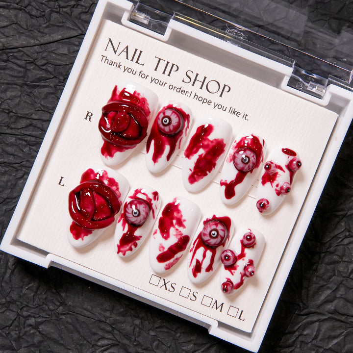 Artistic Horror-Themed Press-On Nail Art