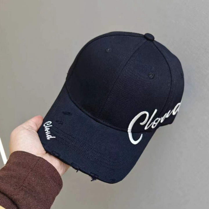 Women's Distressed Cotton Baseball Cap with Scripted Design Stornfield