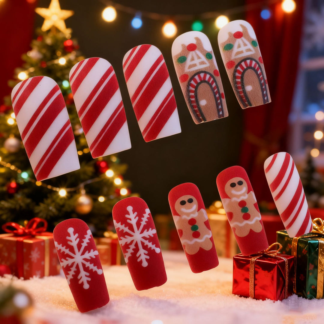 Festive Holiday-Themed Acrylic Nail Art Enhancements Stornfield