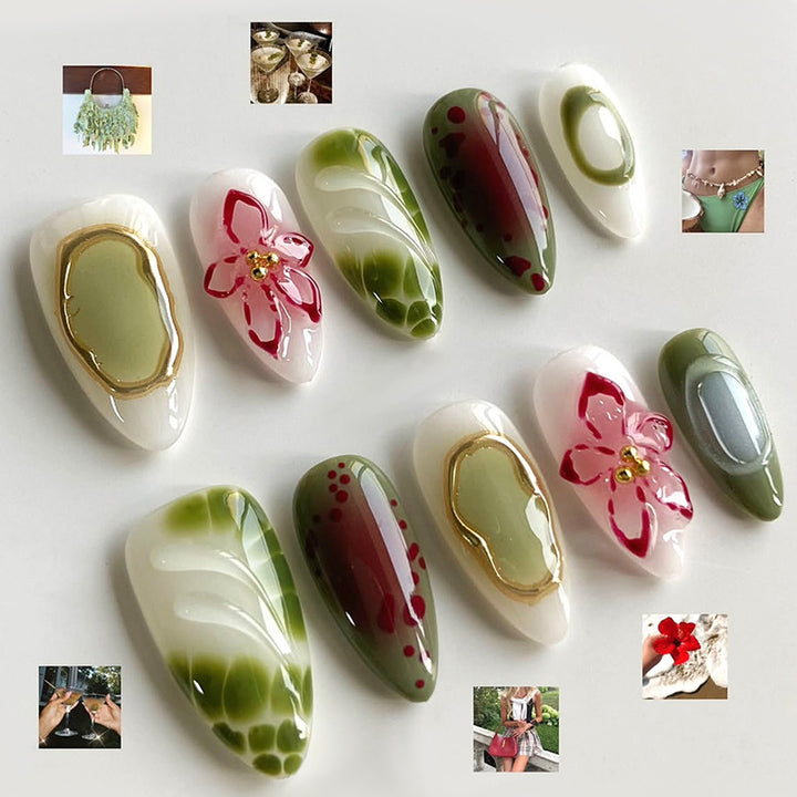 Decorative Press-On Nail Art Set with Floral and Gem Accents Stornfield 1788496103