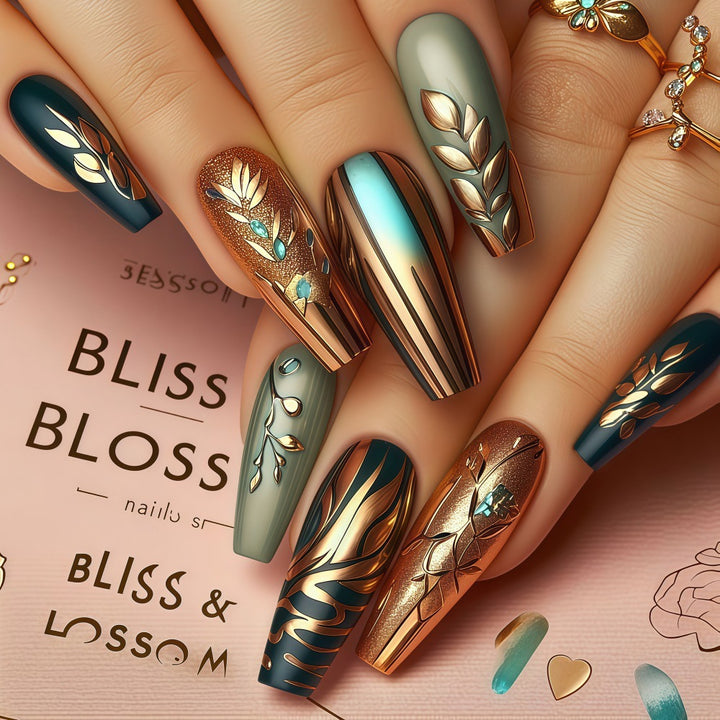 Creative artificial nails with elegant leaf design Stornfield