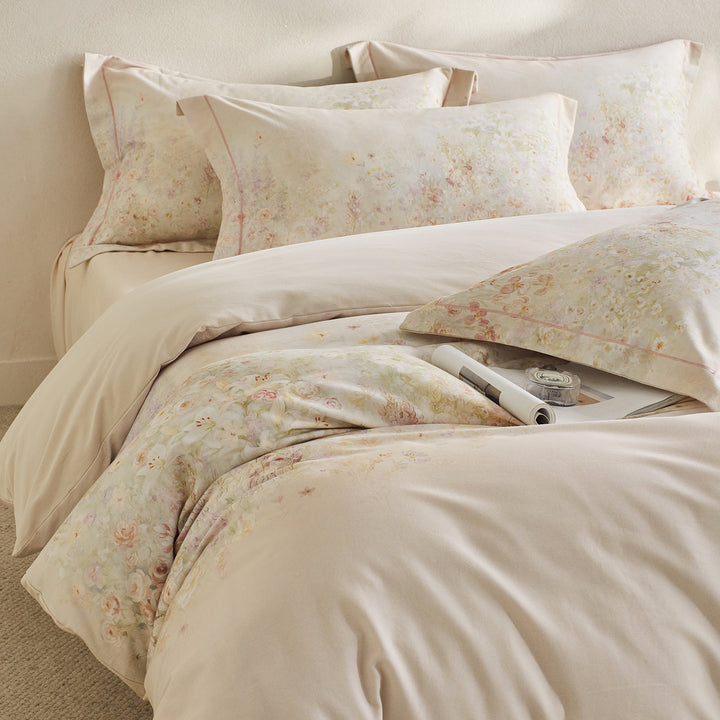 Reversible Botanical Cotton Sateen Duvet Cover Set with Pillow Shams