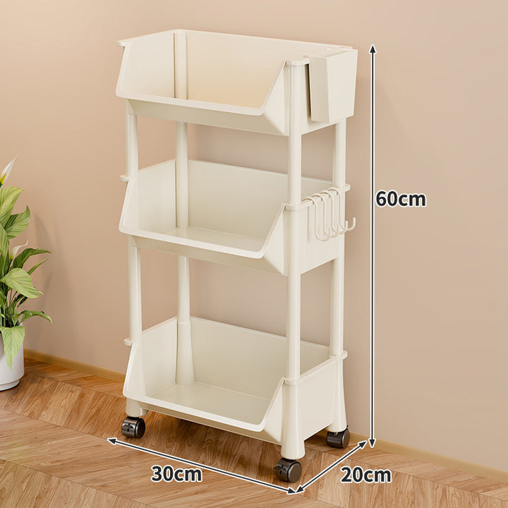 Compact Two-Tier Rolling Storage Cart with Side Hooks