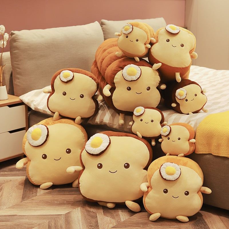 Kawaii Toast-Shaped Plush Decorative Cushion with Egg Applique Stornfield