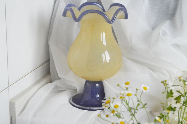 Handblown Fluted Pedestal Art Glass Trumpet Vase Stornfield