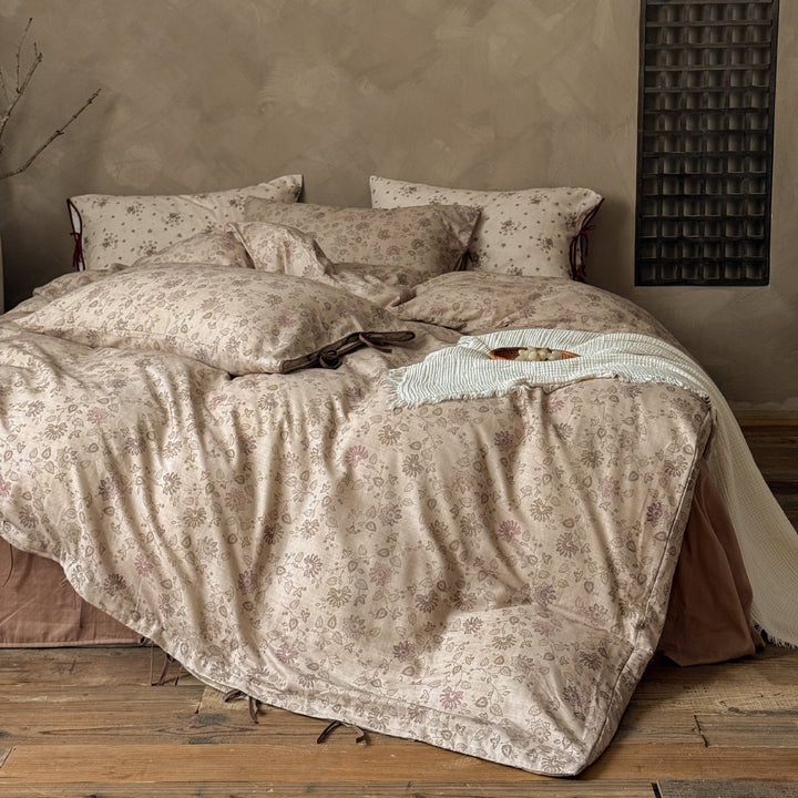Floral Cotton Percale Duvet Cover Set with Tie-Closure