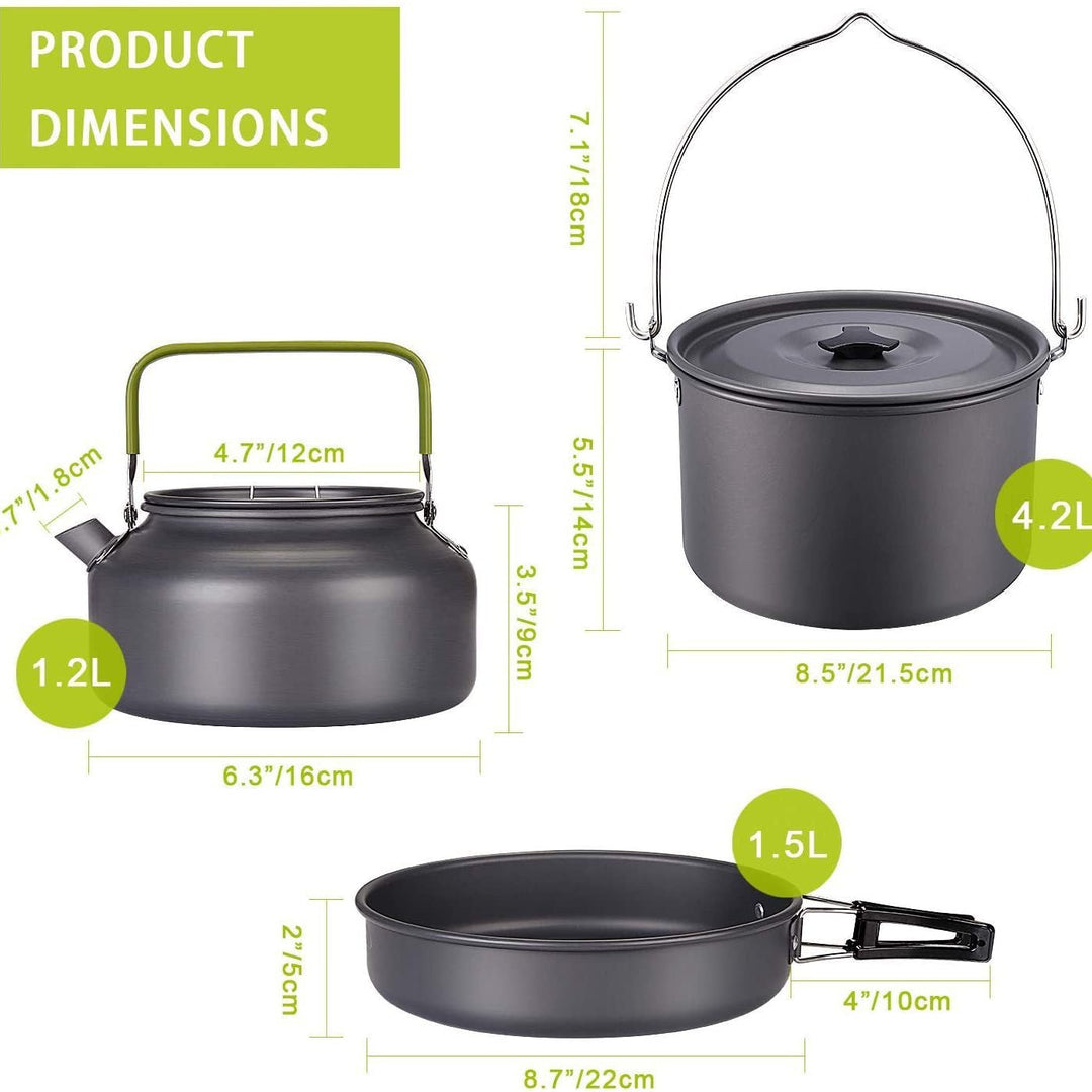 ultralight anodized aluminum camping cookware set with folding-handle kettle nesting pot and compact utensil kit Stornfield