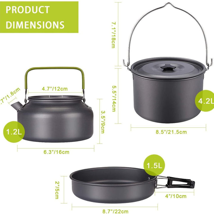 ultralight anodized aluminum camping cookware set with folding-handle kettle nesting pot and compact utensil kit Stornfield