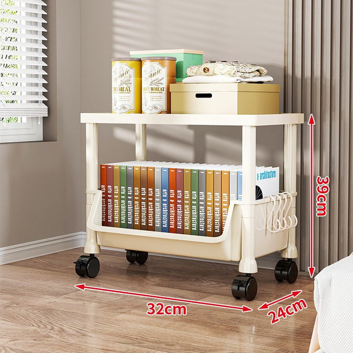 Compact Two-Tier Rolling Storage Cart with Removable Bins and Swivel Casters