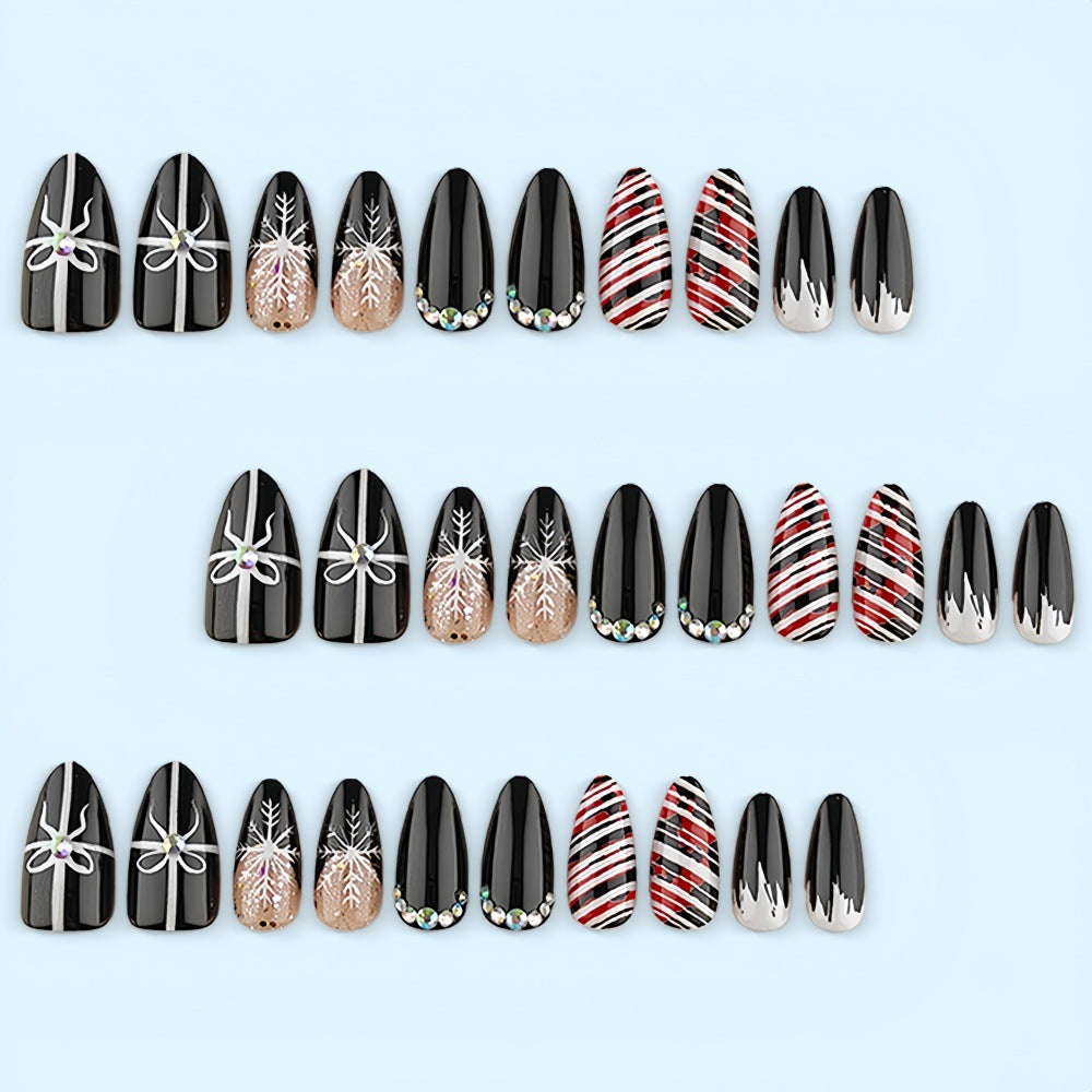 Artificial nail set with festive design and glitter accents Stornfield