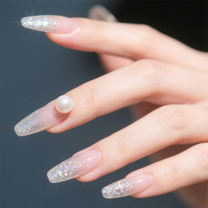 Glamorous Press-On Nail Art Set with Glitter and Pearl Accents