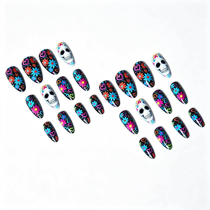 Artistic Skull and Flower Nail Art Kit