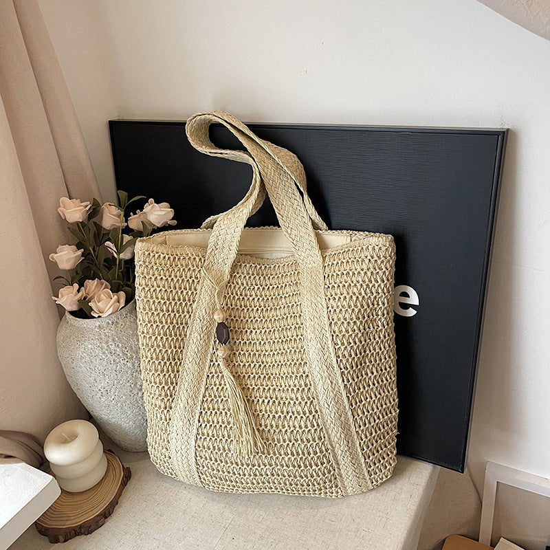 Handwoven Straw Beach Tote Bag