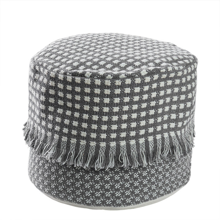 Padded pouf seat ottoman with woven structure and carrying handle