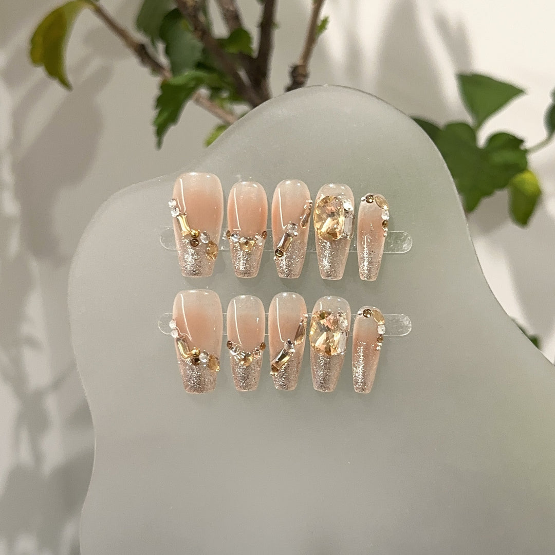 Elegant Gemstone-Accented Press-On Nails