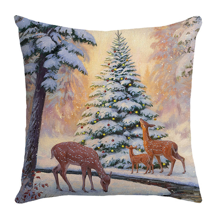Decorative Linen-Cotton Santa Claus Holiday Throw Pillow Cover