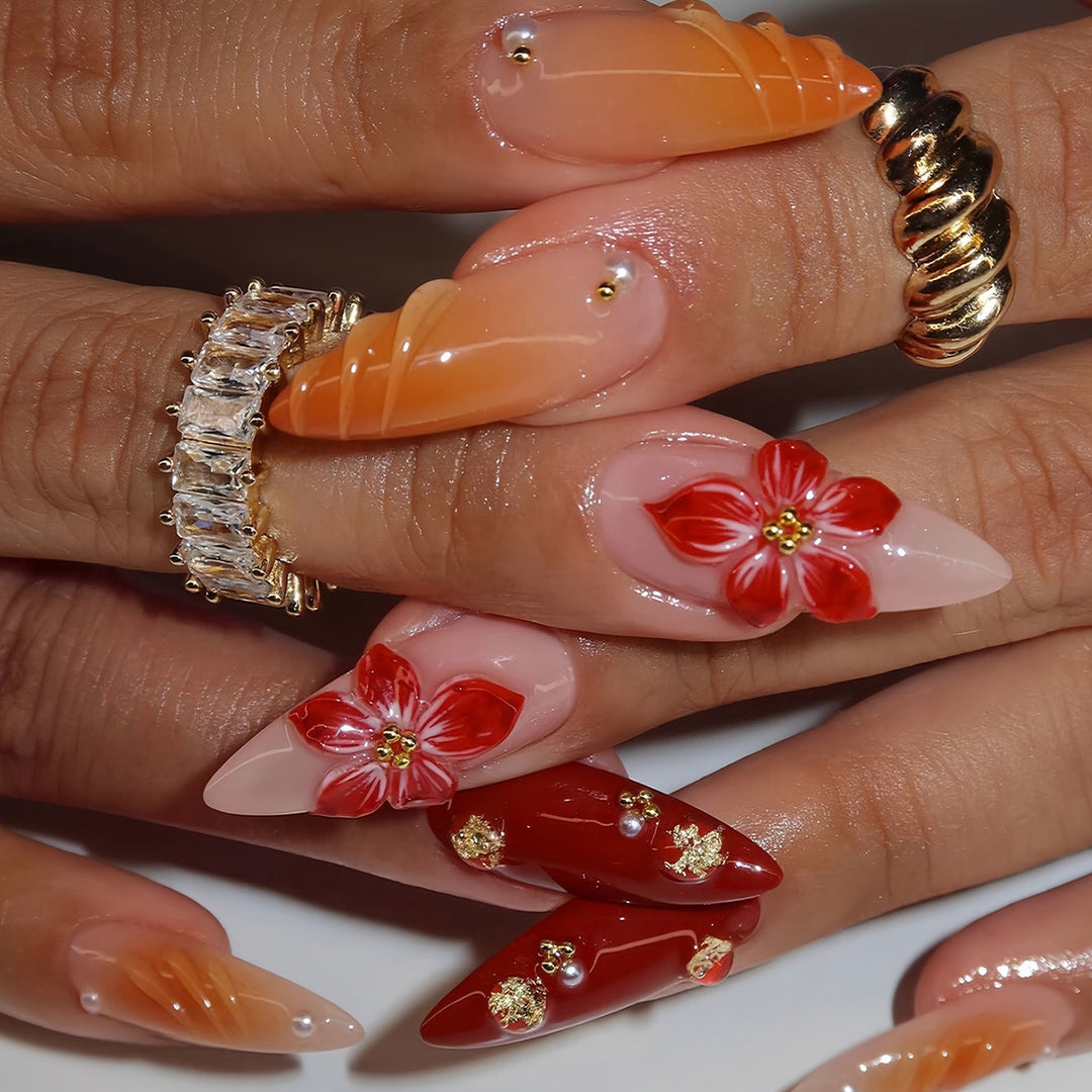 Decorative Floral Press-On Nail Art Set Stornfield