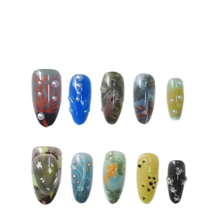 Artistic Marine-Inspired Press-On Nail Art Stornfield