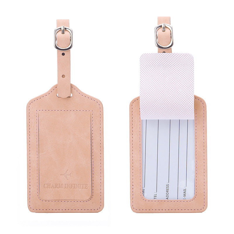 vintage leather luggage tag with transparent ID window and adjustable buckle strap Stornfield